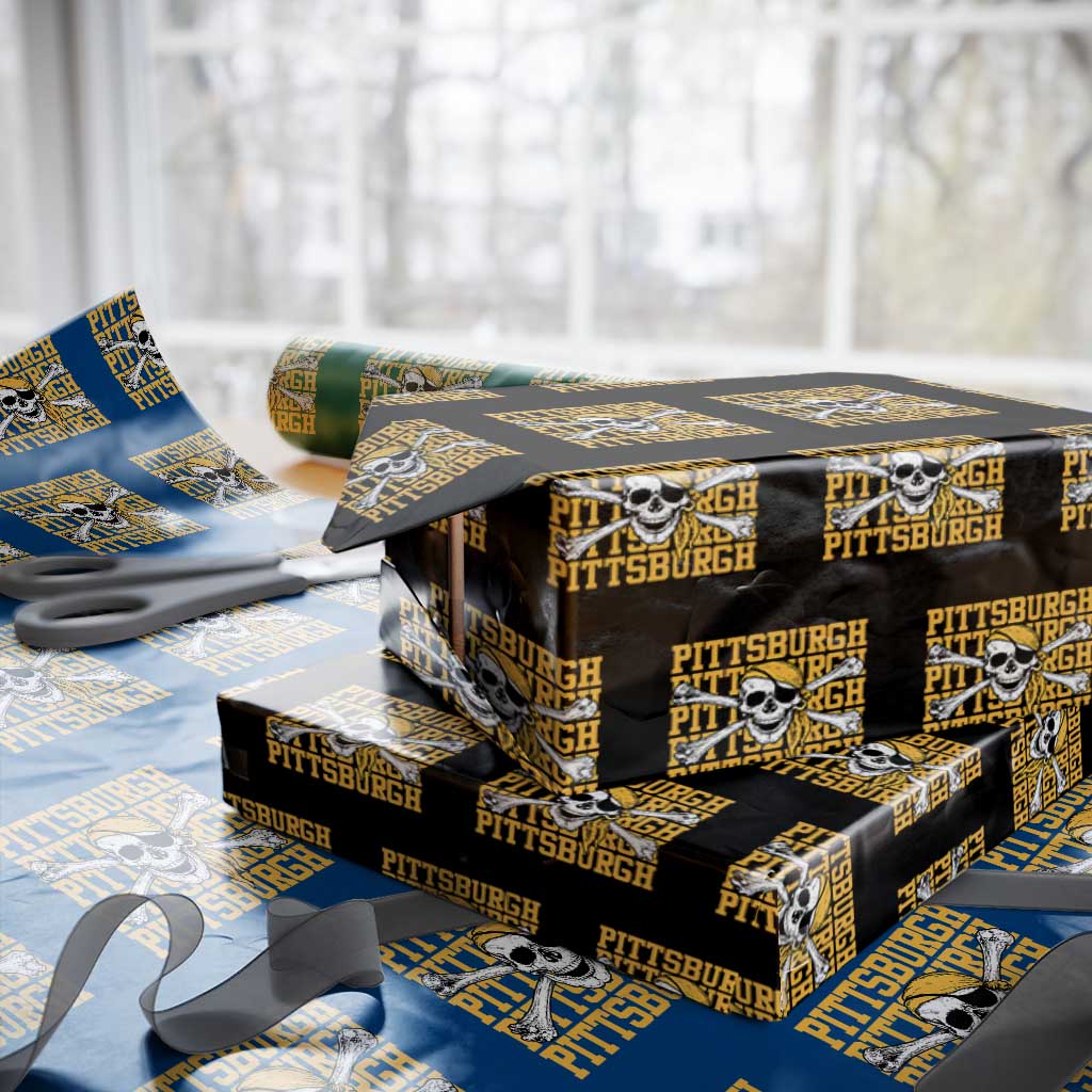 Pittsburgh Lovers Wrapping Paper Roll Retro Pennsylvania Steel City Pirate Skull TS10 Black Print Your Wear