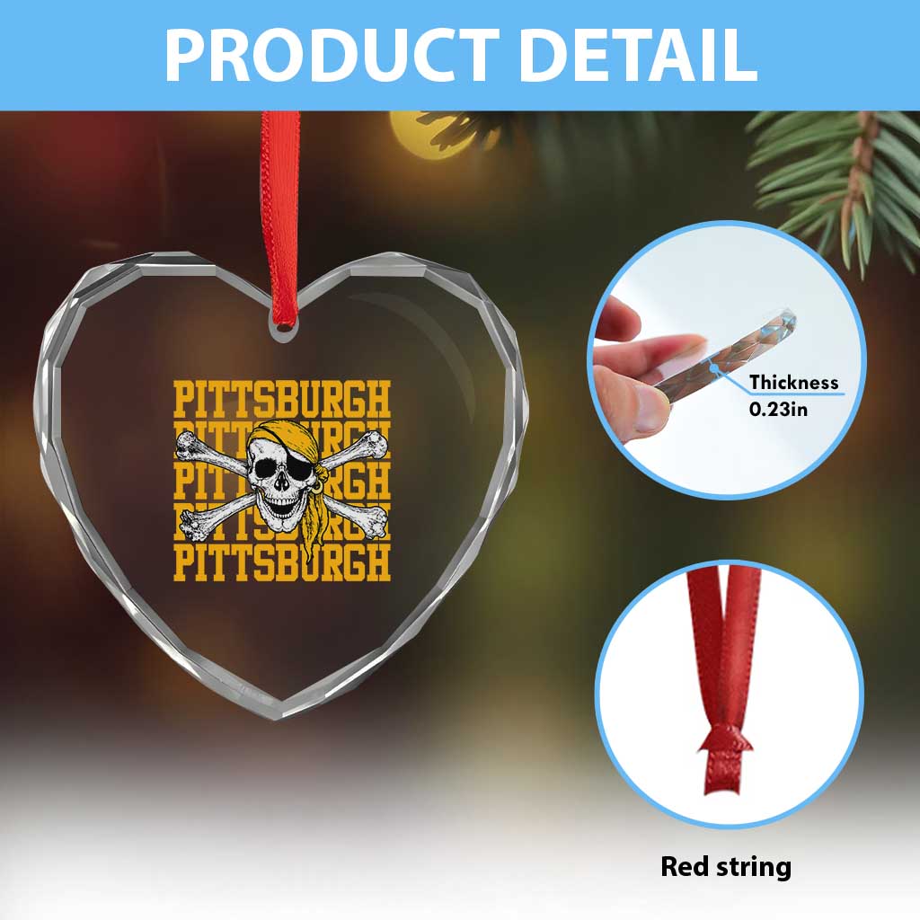 Pittsburgh Lovers Heart Crystal Glass Ornament Retro Pennsylvania Steel City Pirate Skull TS10 Print Your Wear