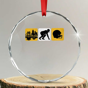 Pittsburgh Skyline Crest Graphic Crystal Glass Ornament Football Fan Pride