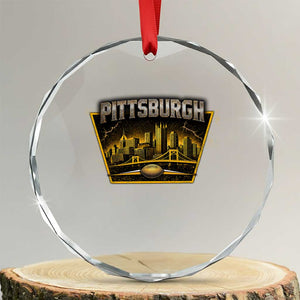 Pittsburgh Skyline Crest Graphic Crystal Glass Ornament Football Lover Gift
