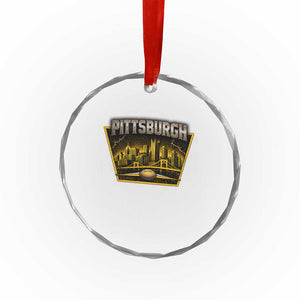 Pittsburgh Skyline Crest Graphic Crystal Glass Ornament Football Lover Gift