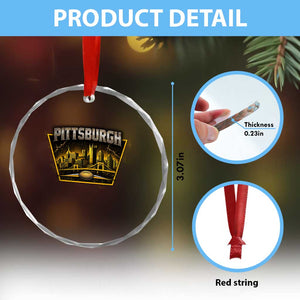 Pittsburgh Skyline Crest Graphic Crystal Glass Ornament Football Lover Gift