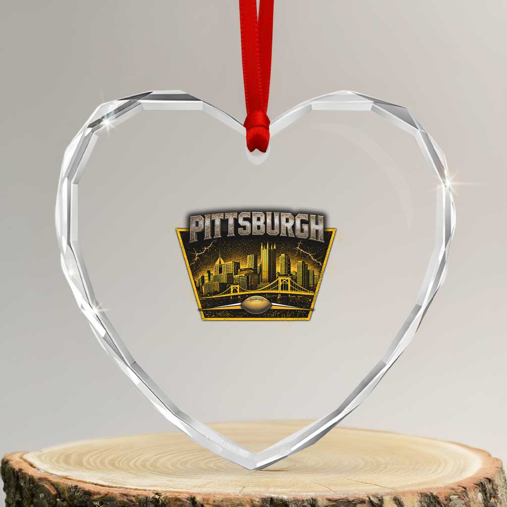Pittsburgh Skyline Crest Graphic Heart Crystal Glass Ornament Football Lover Gift TS12 Transparent Glass 3'' Heart Print Your Wear