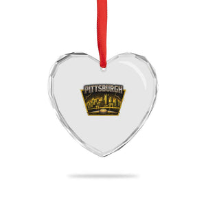 Pittsburgh Skyline Crest Graphic Heart Crystal Glass Ornament Football Lover Gift