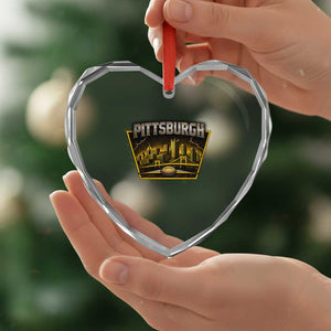 Pittsburgh Skyline Crest Graphic Heart Crystal Glass Ornament Football Lover Gift