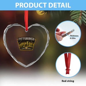 Pittsburgh Skyline Crest Graphic Heart Crystal Glass Ornament Football Lover Gift