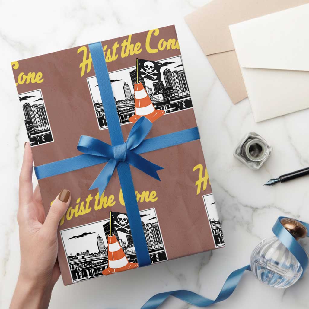 Pittsburgh Skyline Victory Hoist The Cone Meme Wrapping Paper Roll Funny Sports Fan Celebration TS02 Mocha Print Your Wear