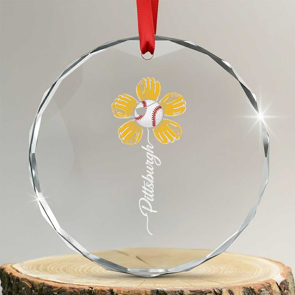 Pittsburgh Sport Retro Baseball Flower Crystal Glass Ornament Funny Game Day TS11 Transparent Glass 3'' Circle Print Your Wear