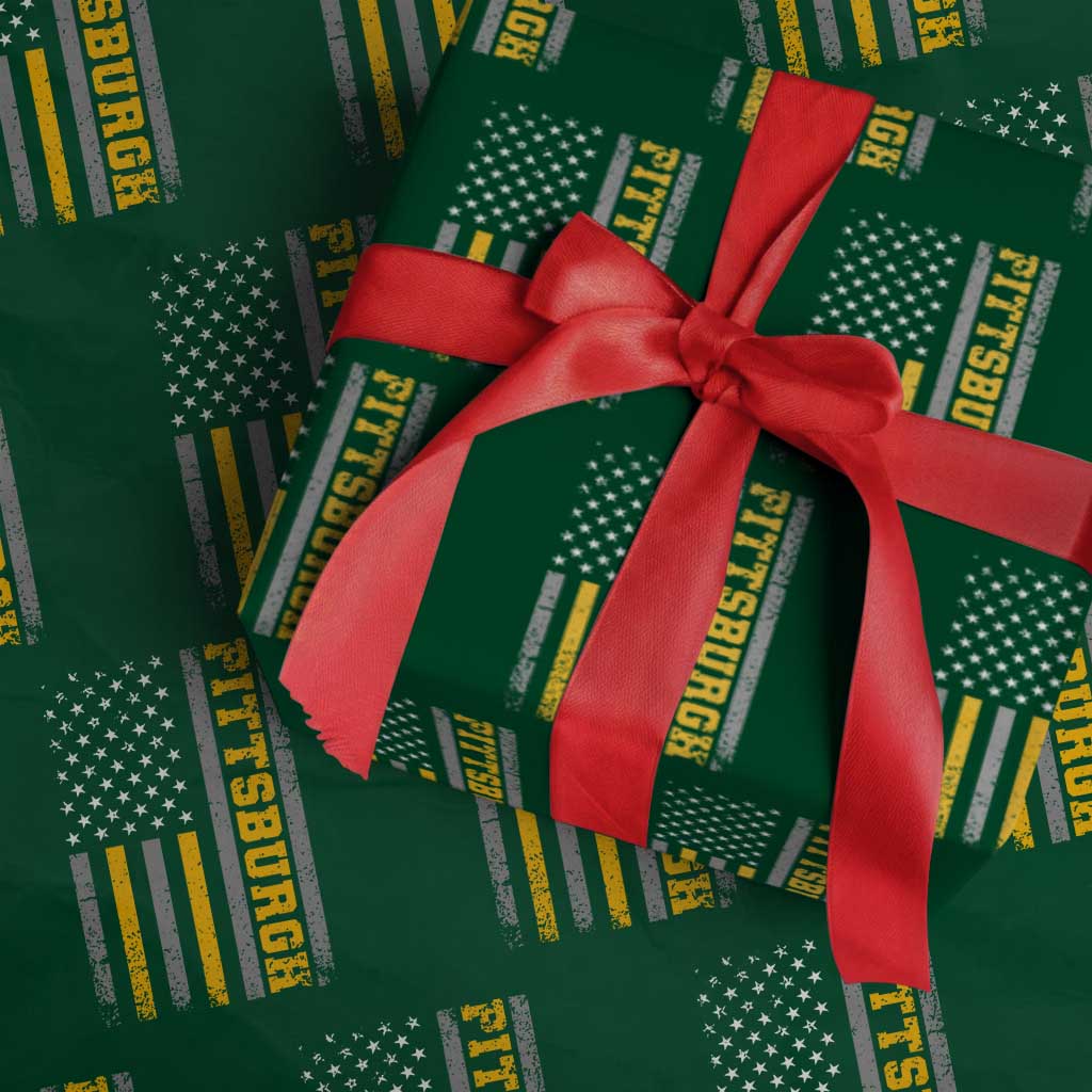 Pittsburgh Wrapping Paper Roll Retro Vintage USA Flag Patriotic American TS10 Green Print Your Wear