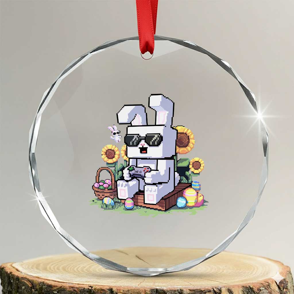 Pixel Art Gamer Bunny Easter Crystal Glass Ornament Cool Retro Gaming Vibes TS02 Transparent Glass 3'' Circle Print Your Wear