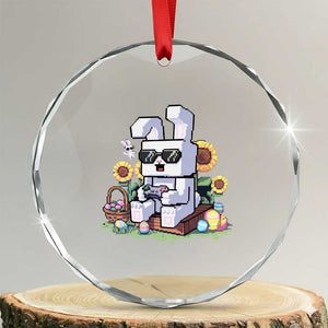 Pixel Art Gamer Bunny Easter Crystal Glass Ornament Cool Retro Gaming Vibes TS02 Transparent Glass 3'' Circle Print Your Wear