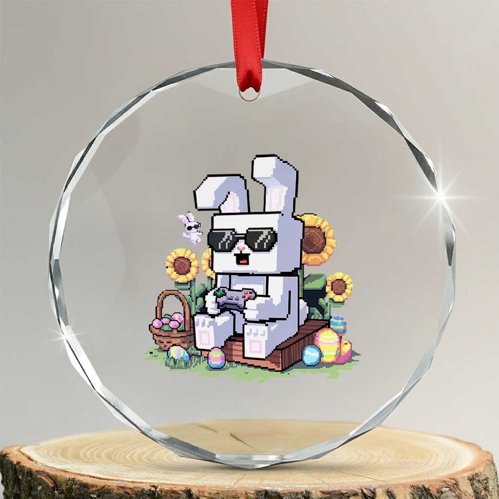 Pixel Art Gamer Bunny Easter Crystal Glass Ornament Cool Retro Gaming Vibes TS02 Transparent Glass 3'' Circle Print Your Wear