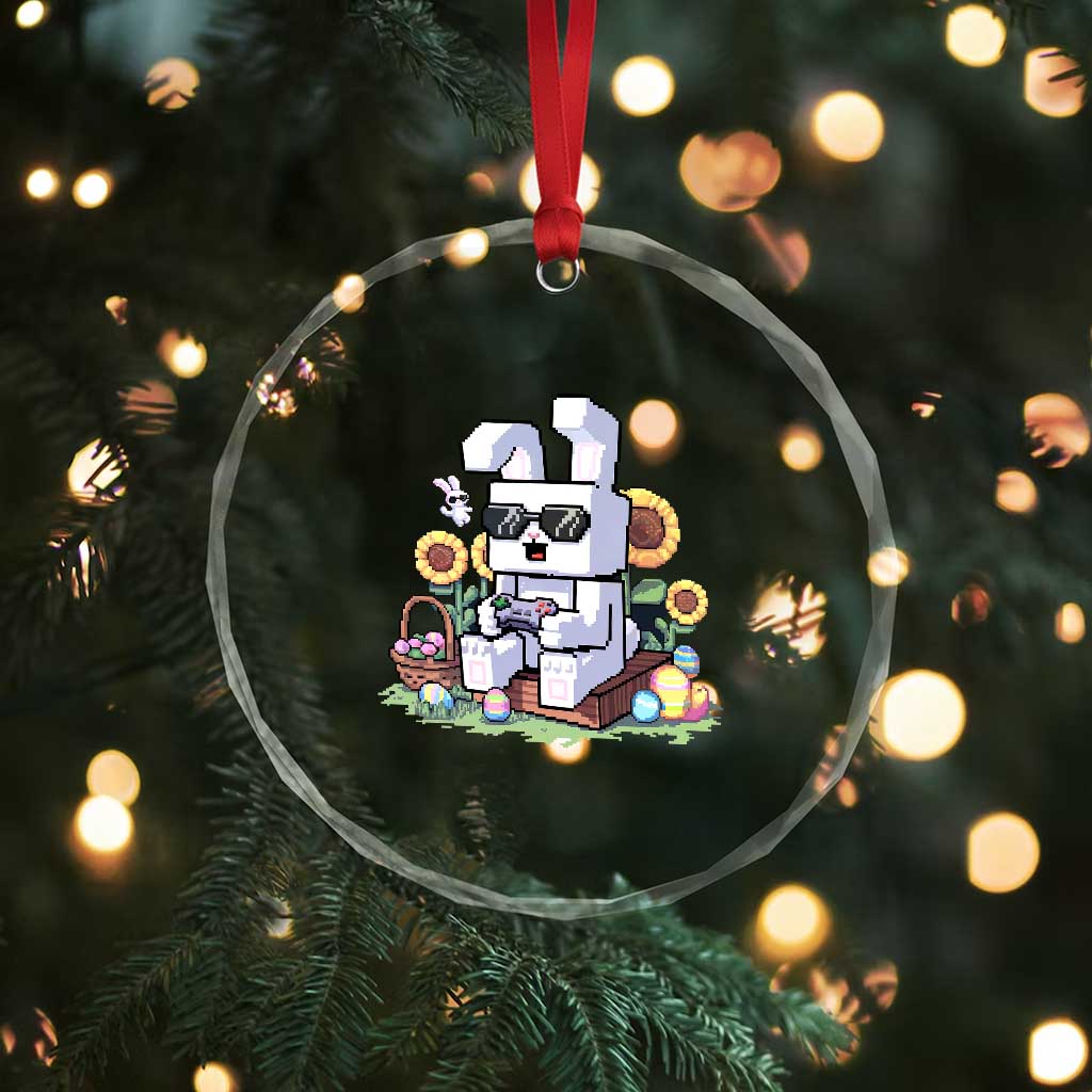 Pixel Art Gamer Bunny Easter Crystal Glass Ornament Cool Retro Gaming Vibes TS02 Print Your Wear