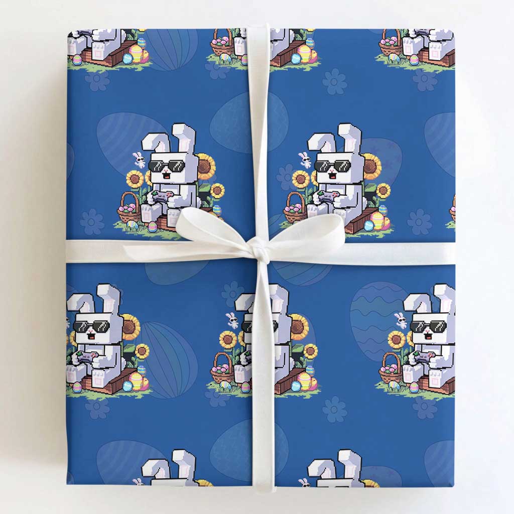 Pixel Art Gamer Bunny Easter Wrapping Paper Roll Cool Retro Gaming Vibes TS02 Royal Blue Print Your Wear