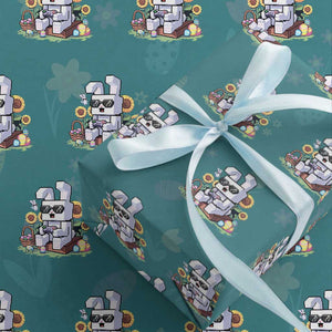 Pixel Art Gamer Bunny Easter Wrapping Paper Roll Cool Retro Gaming Vibes TS02 Teal Print Your Wear