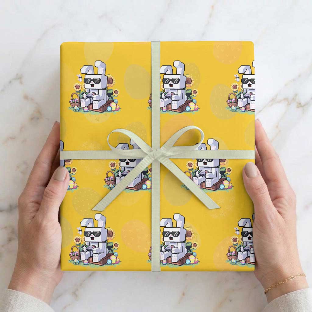 Pixel Art Gamer Bunny Easter Wrapping Paper Roll Cool Retro Gaming Vibes TS02 Yellow Print Your Wear