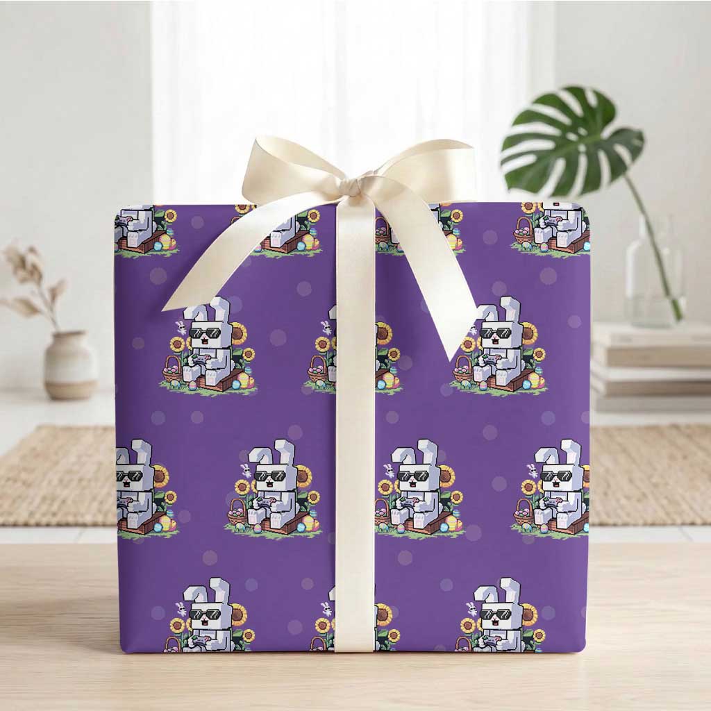 Pixel Art Gamer Bunny Easter Wrapping Paper Roll Cool Retro Gaming Vibes TS02 Purple Print Your Wear