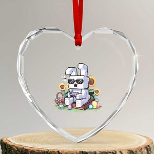 Pixel Art Gamer Bunny Easter Heart Crystal Glass Ornament Cool Retro Gaming Vibes TS02 Transparent Glass 3'' Heart Print Your Wear