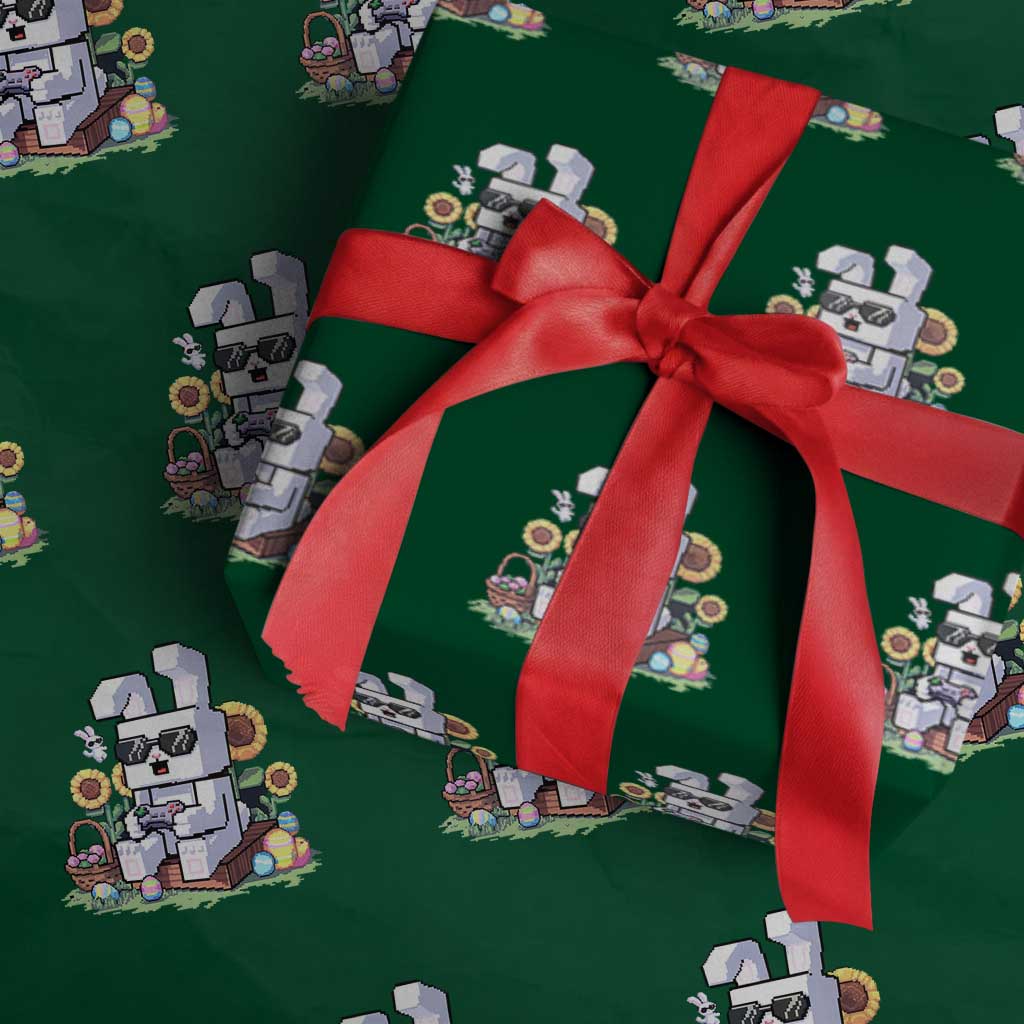 Pixel Art Gamer Bunny Easter Wrapping Paper Roll Cool Retro Gaming Vibes TS02 Green Print Your Wear
