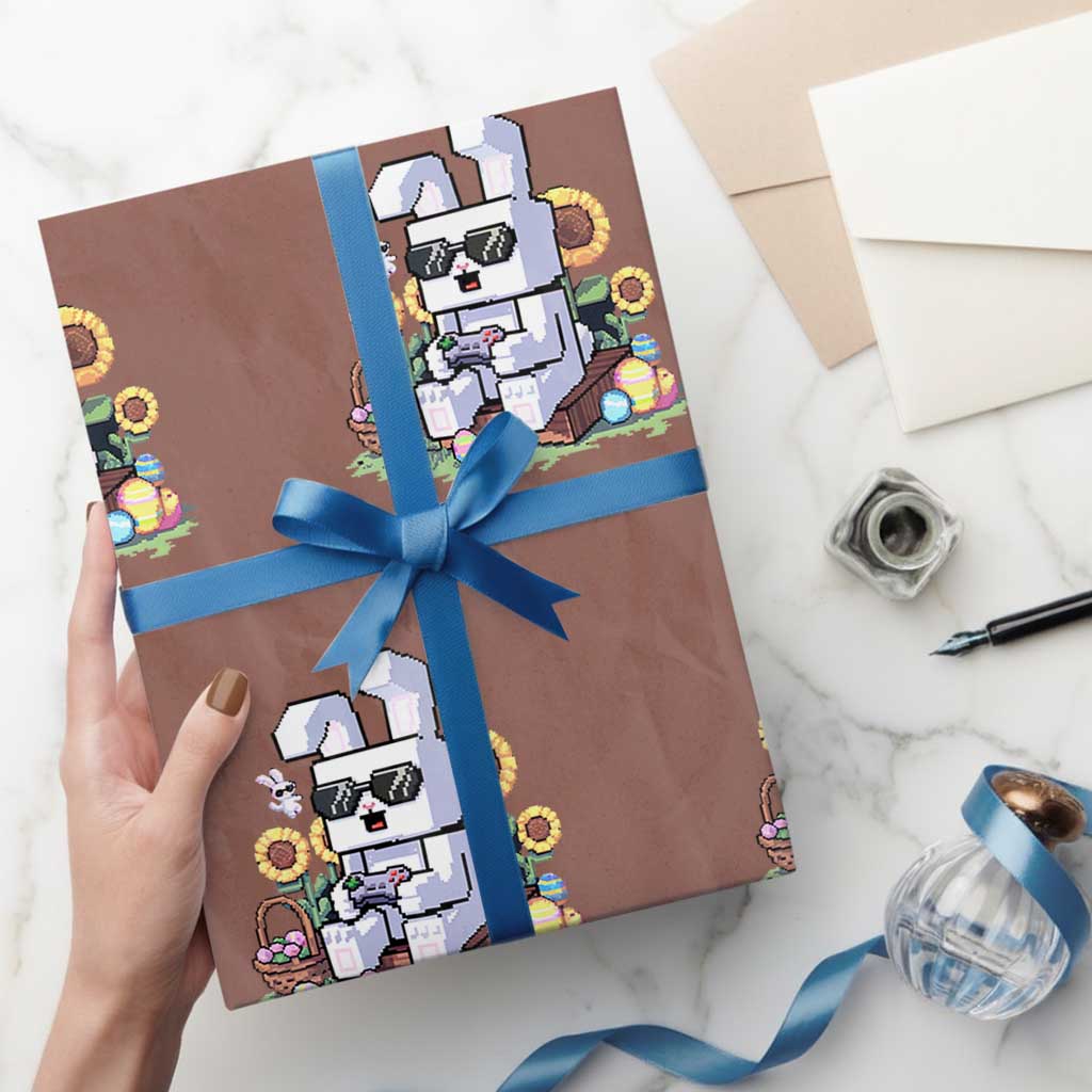 Pixel Art Gamer Bunny Easter Wrapping Paper Roll Cool Retro Gaming Vibes TS02 Mocha Print Your Wear