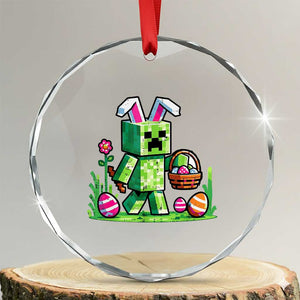 Pixel Easter Bunny Gamer Parody Graphic Crystal Glass Ornament Funny Block Style Rabbit with Eggs Basket Gaming Humor Gift TS02 Transparent Glass 3'' Circle Print Your Wear