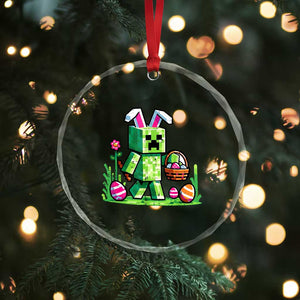 Pixel Easter Bunny Gamer Parody Graphic Crystal Glass Ornament Funny Block Style Rabbit with Eggs Basket Gaming Humor Gift TS02 Print Your Wear