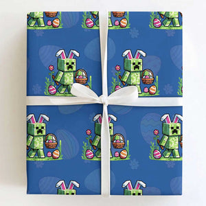 Pixel Easter Bunny Gamer Parody Graphic Wrapping Paper Roll Funny Block Style Rabbit with Eggs Basket Gaming Humor Gift TS02 Royal Blue Print Your Wear