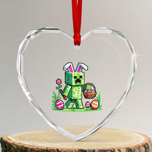 Pixel Easter Bunny Gamer Parody Graphic Heart Crystal Glass Ornament Funny Block Style Rabbit with Eggs Basket Gaming Humor Gift TS02 Transparent Glass 3'' Heart Print Your Wear