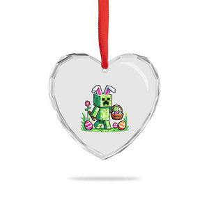 Pixel Easter Bunny Gamer Parody Graphic Heart Crystal Glass Ornament Funny Block Style Rabbit with Eggs Basket Gaming Humor Gift TS02 Print Your Wear