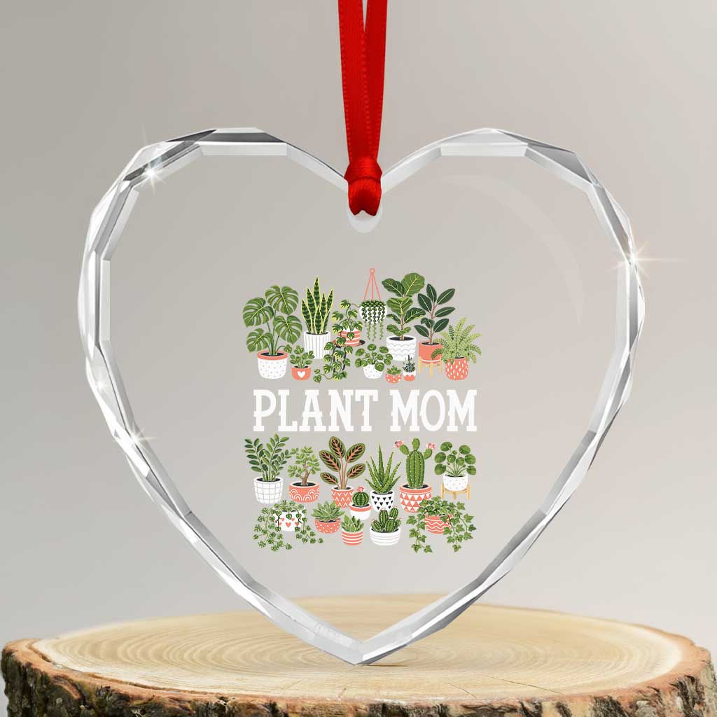Plant Mom Heart Crystal Glass Ornament Funny Plant Lady Mama Floral Garden TS11 Transparent Glass 3'' Heart Print Your Wear