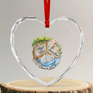 Plant The Trees Save The Bees Clean The Seas Heart Crystal Glass Ornament Vintage Peace Sign Aesthetic Nature Lover Ocean Conservation TS02 Transparent Glass 3'' Heart Print Your Wear