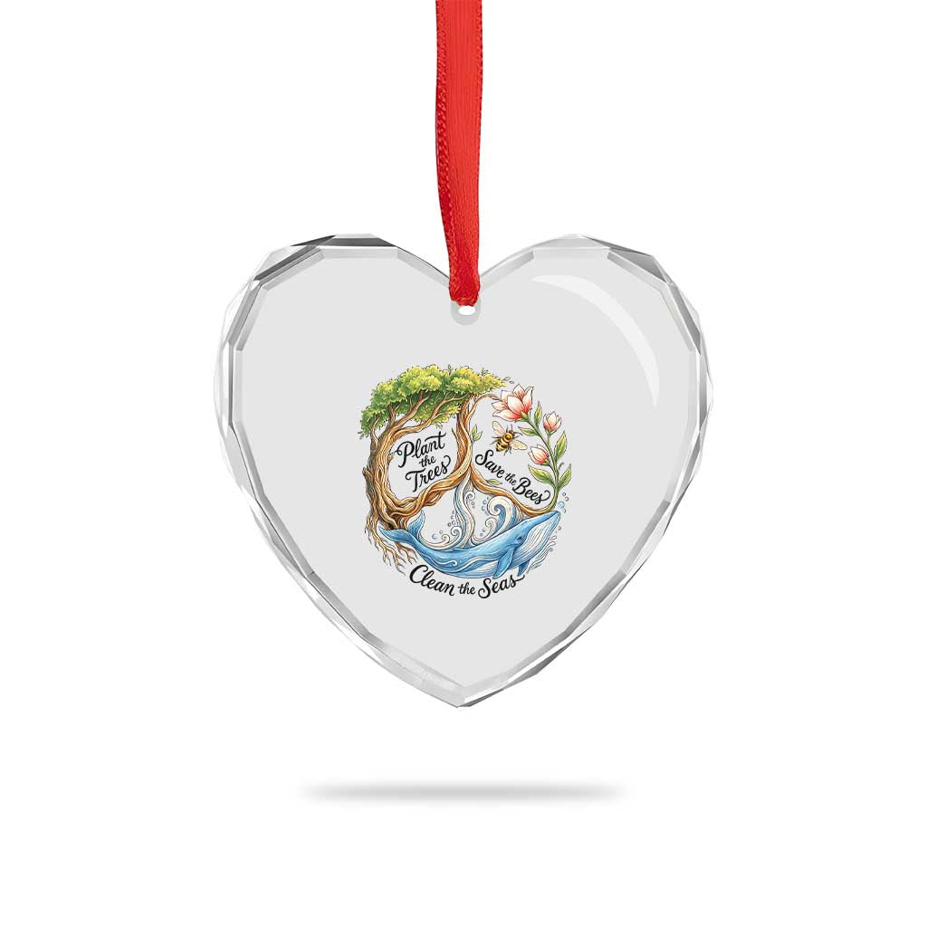Plant The Trees Save The Bees Clean The Seas Heart Crystal Glass Ornament Vintage Peace Sign Aesthetic Nature Lover Ocean Conservation TS02 Print Your Wear