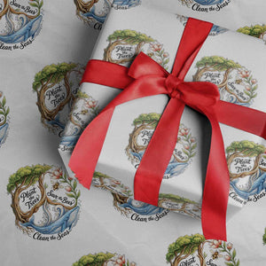 Plant The Trees Save The Bees Clean The Seas Wrapping Paper Roll Vintage Peace Sign Aesthetic Nature Lover Ocean Conservation TS02 White Print Your Wear