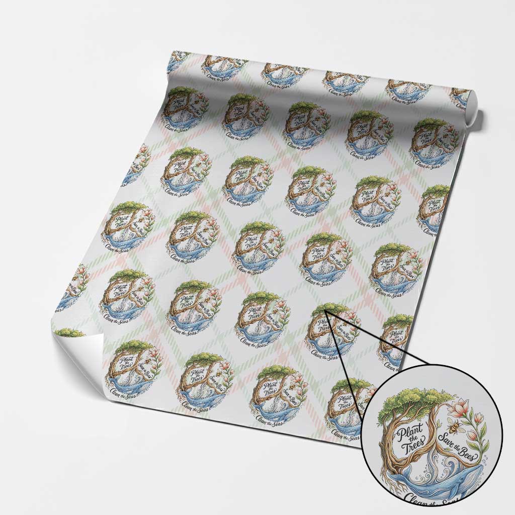 Plant The Trees Save The Bees Clean The Seas Wrapping Paper Roll Vintage Peace Sign Aesthetic Nature Lover Ocean Conservation TS02 Christmas Plaid Print Your Wear