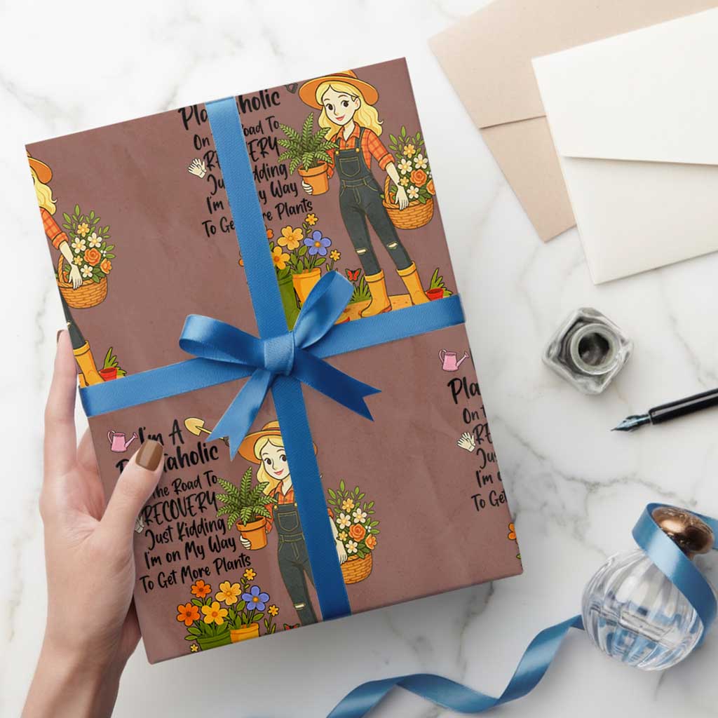 Plantaholic Wrapping Paper Roll Im On My Way To Get More Plants TS12 Mocha Print Your Wear