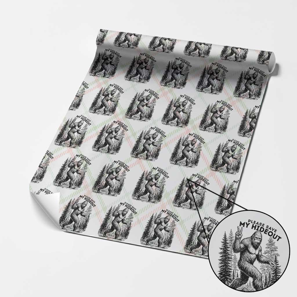 Please Save My Hideout Wrapping Paper Roll Bigfoot Forest Protector TS12 Christmas Plaid Print Your Wear