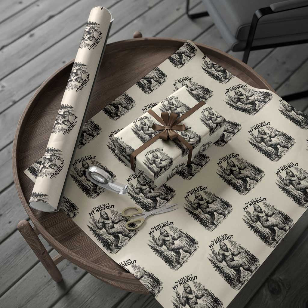 Please Save My Hideout Wrapping Paper Roll Bigfoot Forest Protector TS12 Beige Print Your Wear