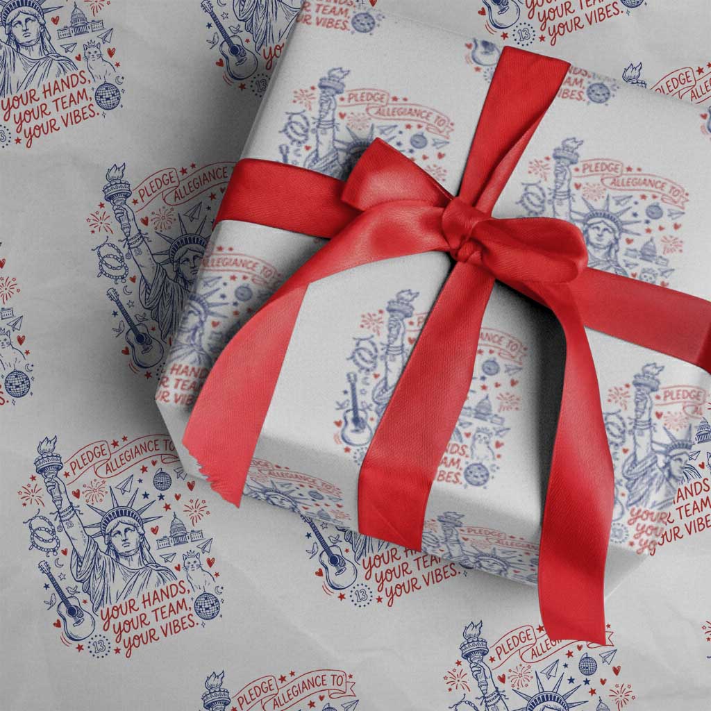 Pledge Allegiance To Your Hands Team Vibes Wrapping Paper Roll Statue of Liberty Doodle Americana Graphic TS02 White Print Your Wear
