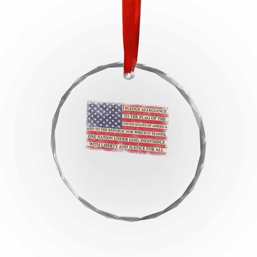 Pledge of Allegiance USA Flag Vintage Patriotic Graphic Crystal Glass Ornament One Nation Under God Liberty and Justice for All TS02 Print Your Wear