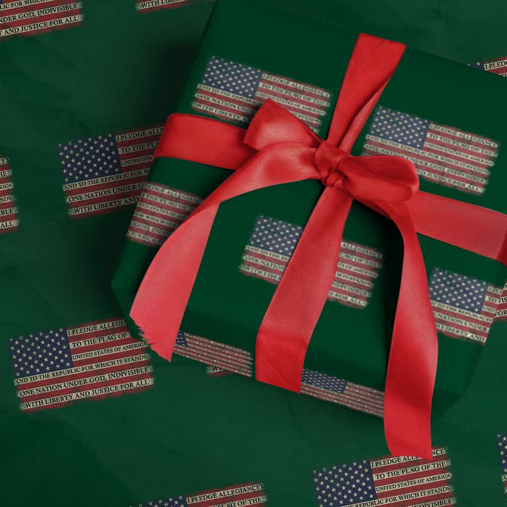 Pledge of Allegiance USA Flag Vintage Patriotic Graphic Wrapping Paper Roll One Nation Under God Liberty and Justice for All TS02 Green Print Your Wear