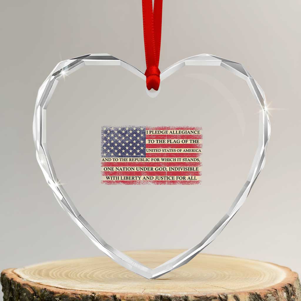 Pledge of Allegiance USA Flag Vintage Patriotic Graphic Heart Crystal Glass Ornament One Nation Under God Liberty and Justice for All TS02 Transparent Glass 3'' Heart Print Your Wear