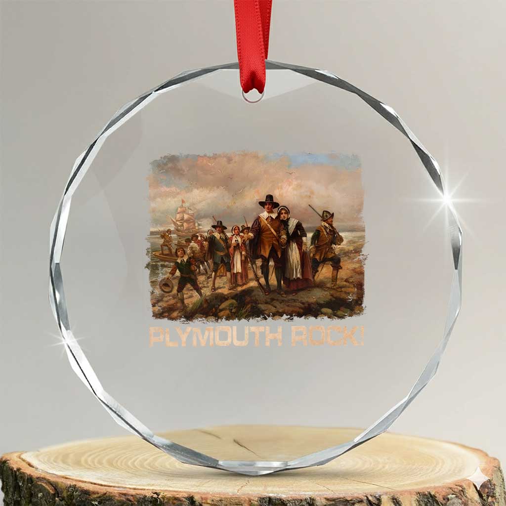 Plymouth Rock Crystal Glass Ornament Mayflower Pilgrims Thanksgiving History TS11 Transparent Glass 3'' Circle Print Your Wear