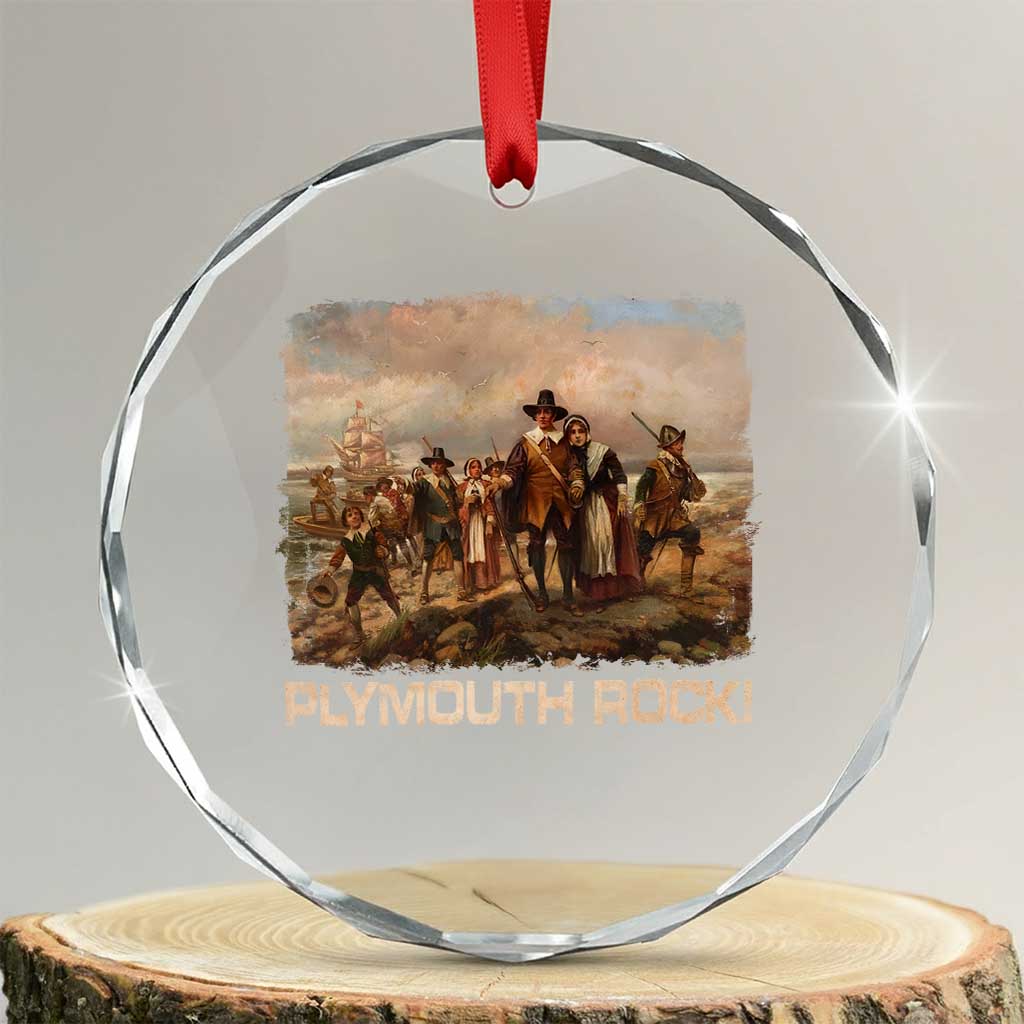 Plymouth Rock Crystal Glass Ornament Mayflower Pilgrims Thanksgiving History TS11 Transparent Glass 3'' Circle Print Your Wear