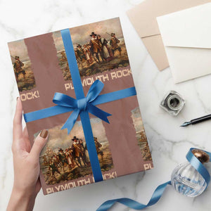 Plymouth Rock Wrapping Paper Roll Mayflower Pilgrims Thanksgiving History TS11 Mocha Print Your Wear