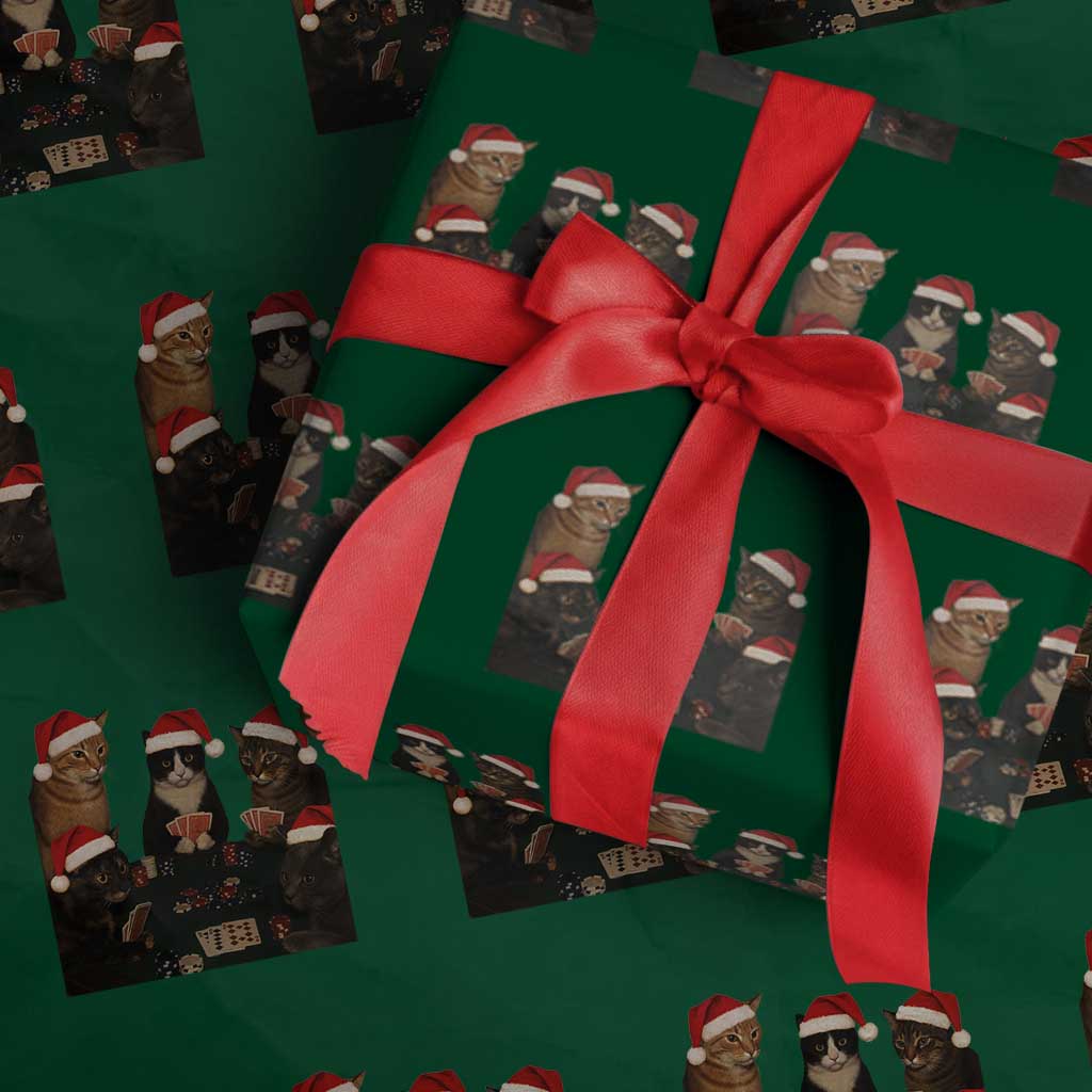 Poker Cats Christmas Meme Shirt Wrapping Paper Roll Funny Gambling Cat TS14 Green Print Your Wear
