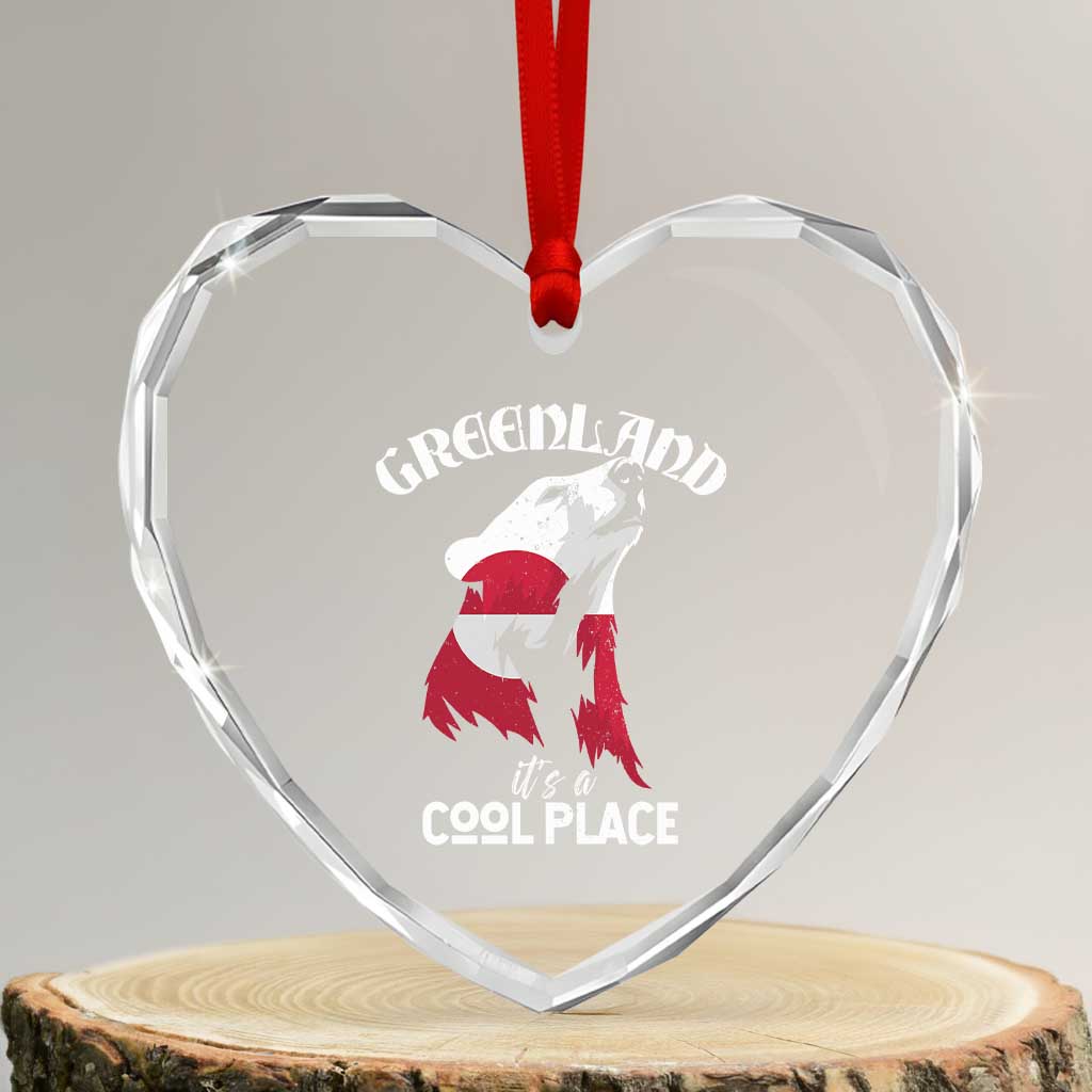 Polar Bear Greenland Flag Graphic Heart Crystal Glass Ornament It's a Cool Place Arctic Circle TS02 Transparent Glass 3'' Heart Print Your Wear