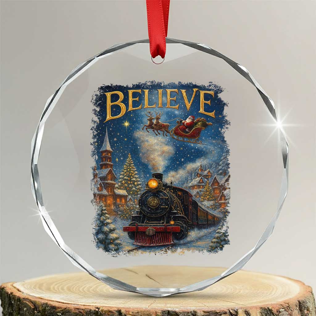 Polar Express Crystal Glass Ornament Retro Vintage Christmas Believe TS10 Transparent Glass 3'' Circle Print Your Wear