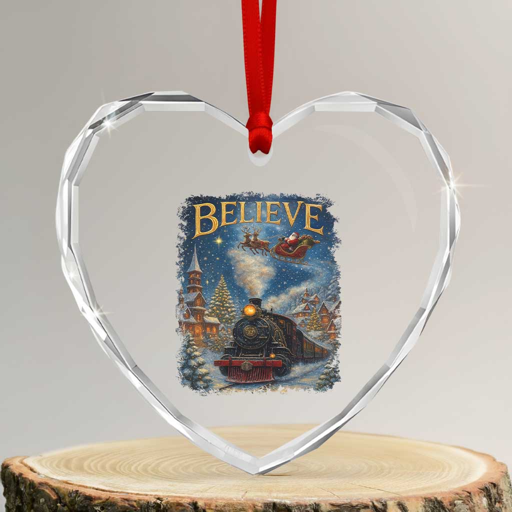 Polar Express Heart Crystal Glass Ornament Retro Vintage Christmas Believe TS10 Transparent Glass 3'' Heart Print Your Wear