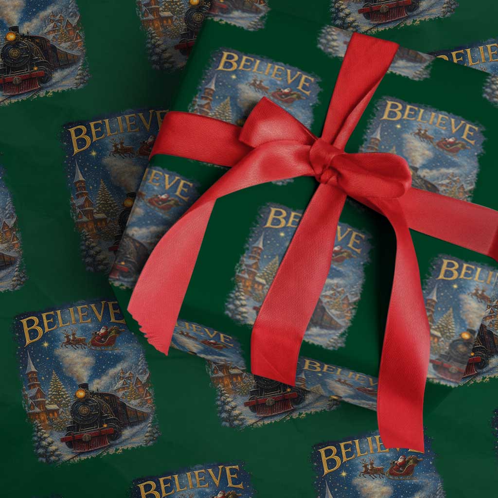 Polar Express Wrapping Paper Roll Retro Vintage Christmas Believe TS10 Green Print Your Wear