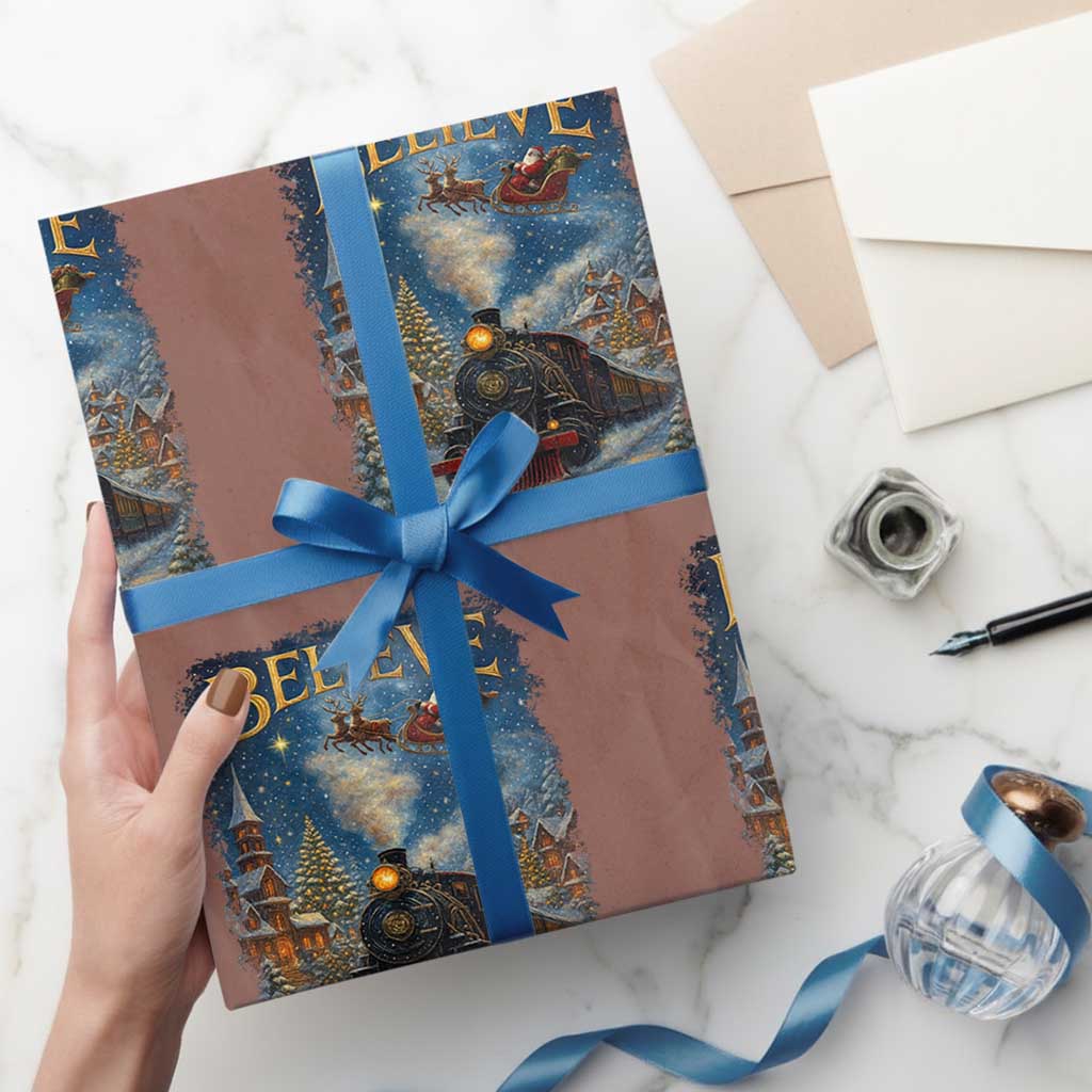 Polar Express Wrapping Paper Roll Retro Vintage Christmas Believe TS10 Mocha Print Your Wear